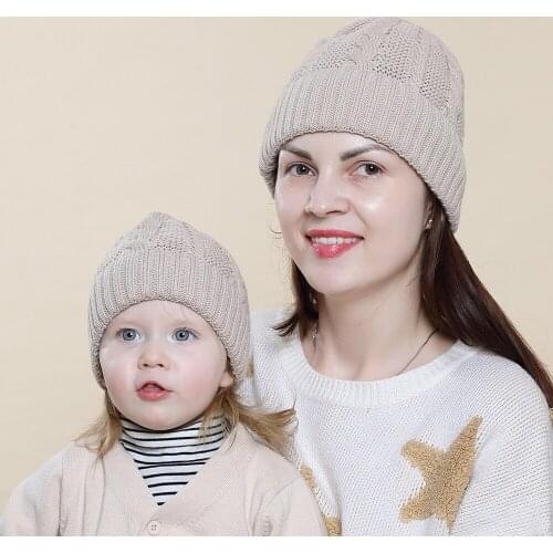 1 Set Warm Hats Twist Adult Parent-Child Knitted Hat Autumn and Winter Braided Beanie Caps For Men and Women Pullover Hats