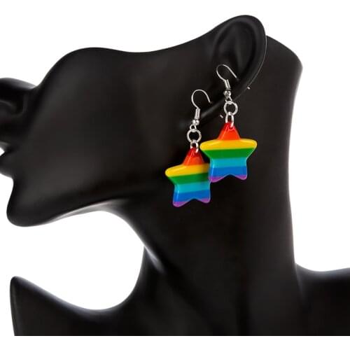 1pair Cute Rainbow Stripes Star And Heart Drop Earring Flatback Resin Earrings Kids Gifts Woman Jewelry