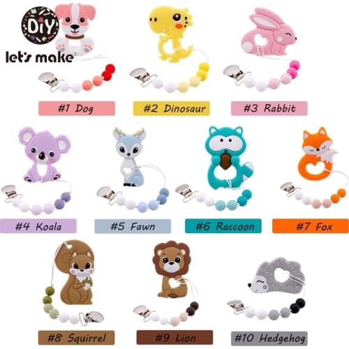 Lets Make Baby Pacifier 1pc Silicone Teethers Cartoon Animals Teething Dummy Holder Food Grade Silicone Pacifier Clips Chains