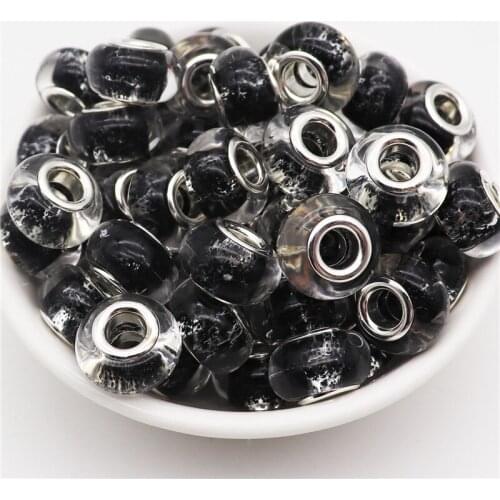 10Pcs 16 Color Glitter Powder Large Hole European Acrylic Beads Fit European Charm Bracelet Round Loose Beads for Jewelry Making