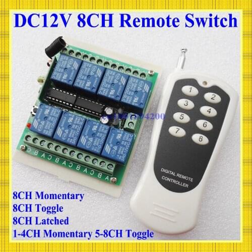 12V 8 CH channel RF Wireless Remote Control Switch & Remote Control System receiver transmitter 315/433 8CH Relay NC NO COM