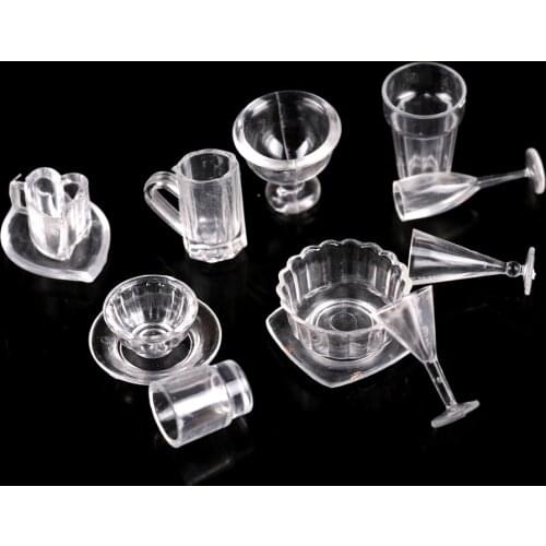 13pcs/set Dollhouse Miniature Toy 1:12 Scale plate cup dish bowl tableware set Doll Food Kitchen living room Accessories