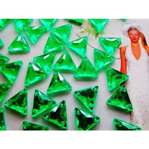 150pcs 12mm Triangle shape crystal Green Sew on rhinestones gem stones Acryl crystal strass diamond hand sewing