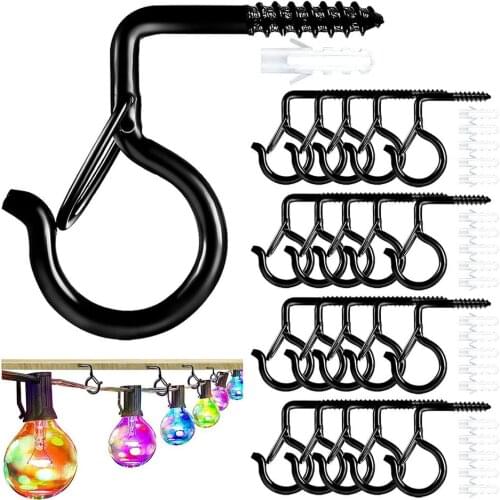20Pcs Christmas Light Hooks Black Thread Nail Q Shape Hooks For Light Strip Lantern Sturdy Outdoor Hanging Planter Metal Hooks