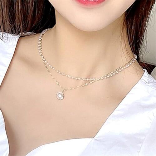 2021 New Cute Romantic Kpop Pearl Choker Necklace Bead Chain Fashion Kpop Double Layer Chain Pendant For Women Jewelry Girl Gift