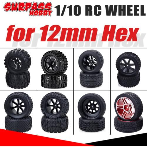 4pcs Wheels Tires 12mm Hex Hub Rim Wheel Tire Rubber for 1/10 1/12 1/14 RC Car Truggy Monster Truck Desert Racing Short Course
