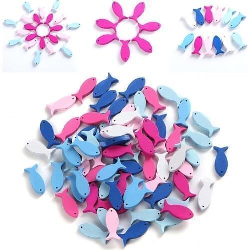 50pcs Wooden Beads Pendant Fish Shape Wood Pendant for DIY Art & Craft Project Jewelry Making Bags Kids Toys Mixed Color