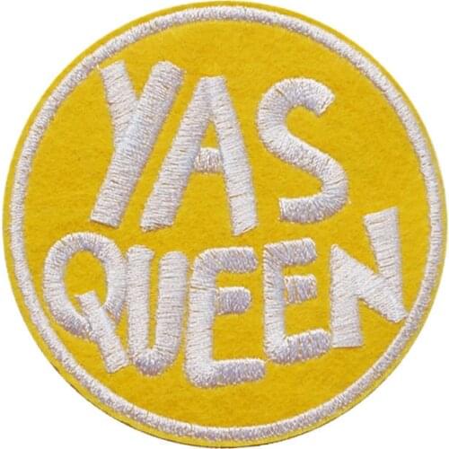 8CM Embroidery Patch YAS QUEEN Sew Iron On Patches Letter Yellow Embroidered Badges For Bag Jeans Hat T Shirt DIY Appliques