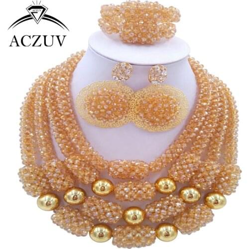 ACZUV Latest Nigerian Wedding Beads Gold AB African Jewelry Set Luxury Bridal Jewellery Sets D4R006