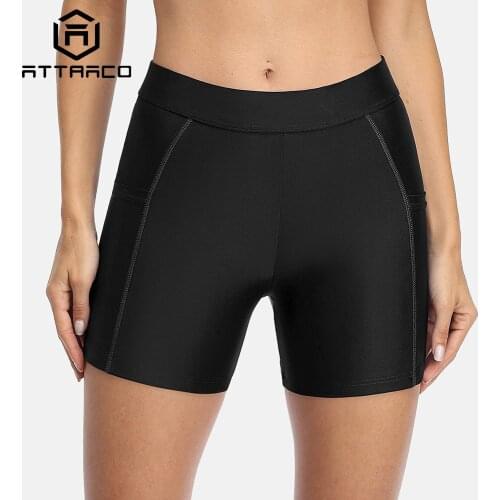 Attraco Women Sports Swimming Trunks Ladies Bikini Bottom Boy Shorts Slim Patchwork Skinny Swim Shorts Swimwear Briefs