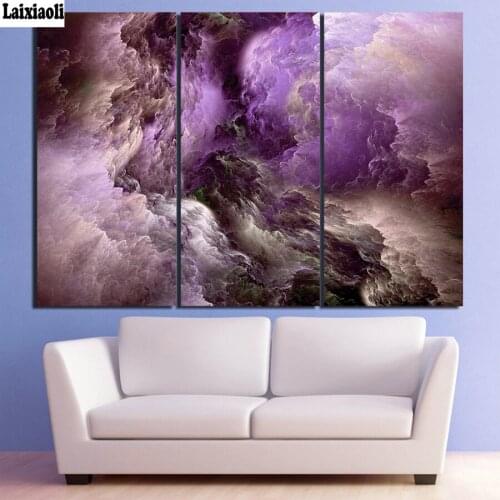 Color purple cloud diamond mosaic diamond embroidery full rhinestone decoration home abstract landscape cross stitch 3 pcs new