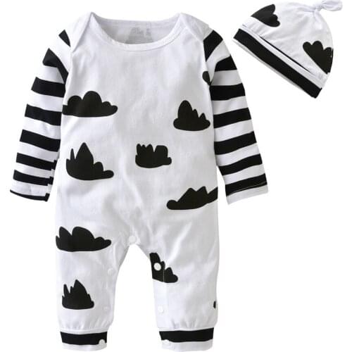 Infant Baby Toddler Romper For Newborns Cloud Printed Pullover Jumpsuit Pajamas And Hat For Baby Boy Birth Clothes