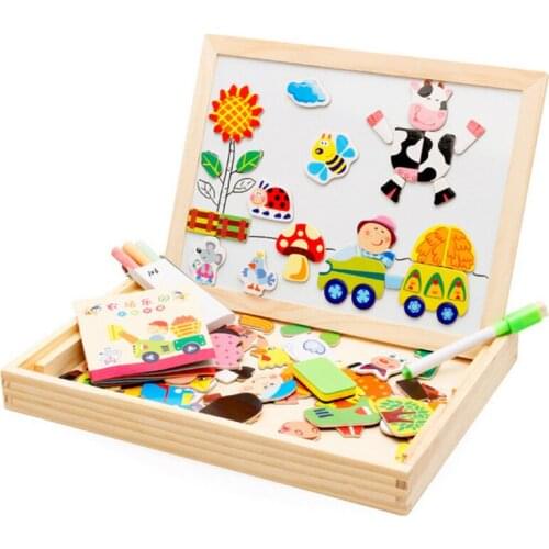 Drawing Writing Board Magnetic Puzzle Double Easel Kid Wooden Toy Sketchpad Gift Children Intelligence Education Development Toy