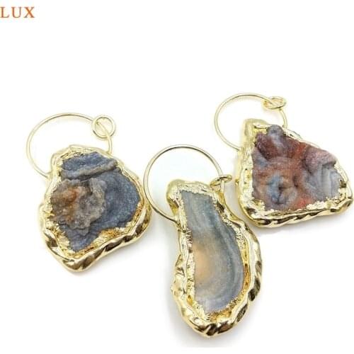 Gems-Stone Shiny Galaxy Druzy Pendant Gold-Electroplated sparkling drusy Charms for Necklace Jewelry Making DIY Accessories