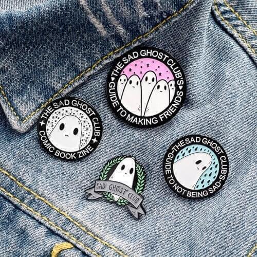 Sad Ghost Club Enamel Pin Custom Guide To Making Friends Brooches Badge Bag Shirt Lapel Pin Buckle Jewelry Gift for Friend