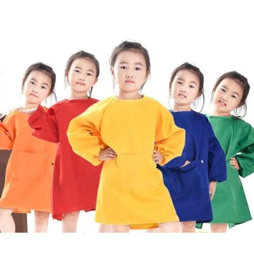 Apron Clothes Burp Breathable Sleeve Drawing Smock Baby Bib Cloths Long Kids Painting Candy Feeding Children Apron Bibs Color