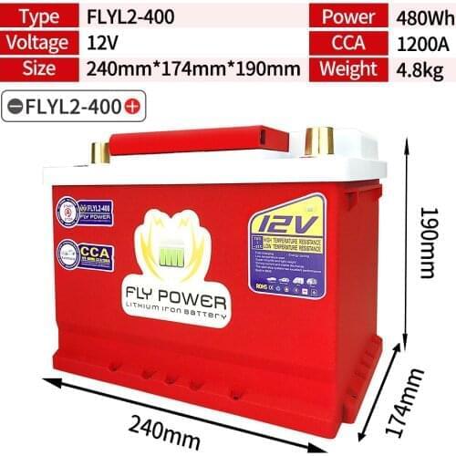 FLYL2-400 LiFePO4 Car Starting Battery With Voltage Display 12V 480WH CCA1200A Car Start Lithium iron Battery With Smart BMS