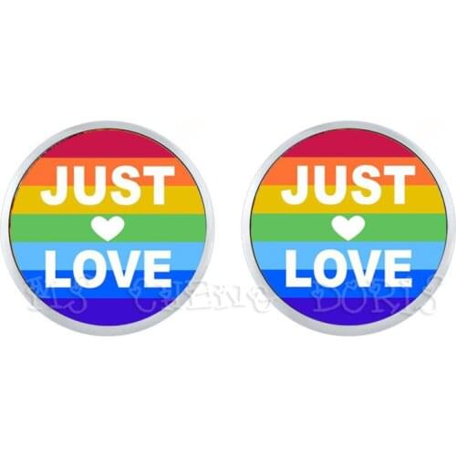 Just Love Rainbow Hypoallergenic Ear Nail For Women Men Gay Lesbian Pride With Rainbow Love Wins LGBT Glass Dome Stud Earrings