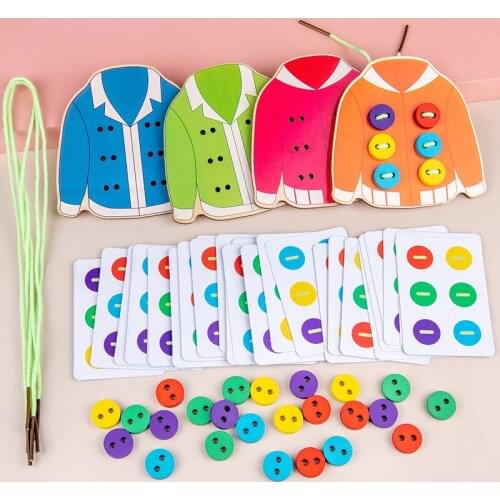 1 Set Montessori Learn Life Skill Toy Clothes Threading Button Teaching Aid Sewing Button Training Board Game Gift For Kids Girs