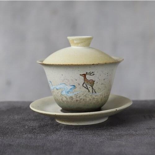 LUWU ceramic gaiwan teacup deer chinese tea sets drinkware 150ml