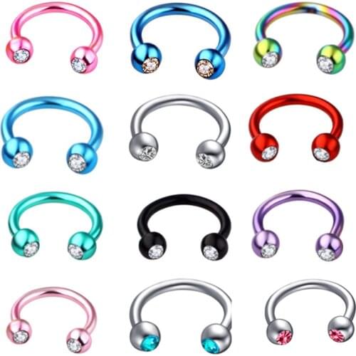 2PC Stainless Steel Rhinestone Horseshoe Nose Ring Ear Helix Piercing Septum Nipple Labret Piercing Orelha BCR Ring Body Jewelry
