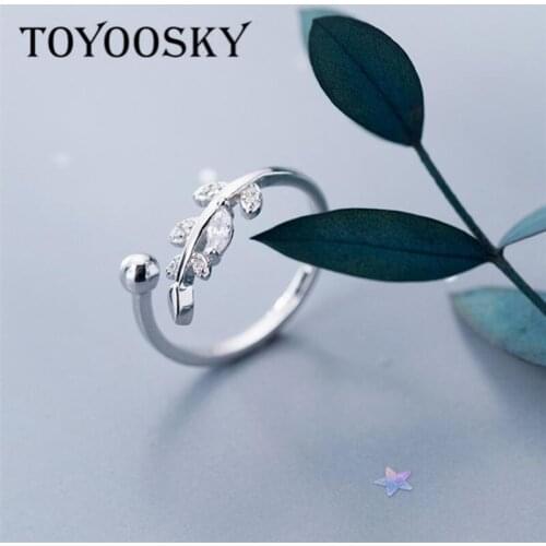 925 Sterling Silver Leaf Plant Shape Rings for Women Exquisite CZ Stone Adjustable Open Ring Silver 925 Jewelry