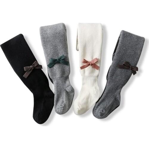 Children Clothes Autumn Winter New Cute Baby Girls Stockings Plus Velvet Bowtie Thicken Elastic Toddler Tights 4 Colors