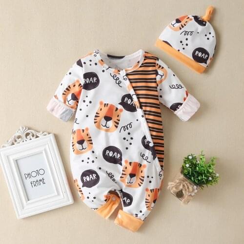 Newborn Baby Jumpsuit For Boys And Girls Spring Cartoon Climbing Rompers For Kids 0-12m Pure Cotton Clothing O-neck Cute Infants