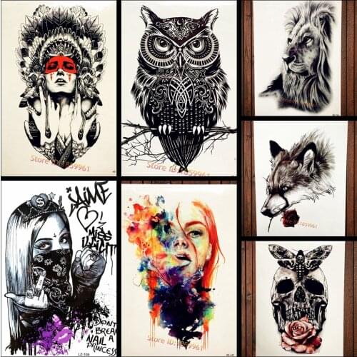 Colorful Sexy Girl Women Temporary Tattoo Waterproof Arm Tatoo Sleeve Sticker Body Art Drawning Leg Decals Fake Tattoo Stickers