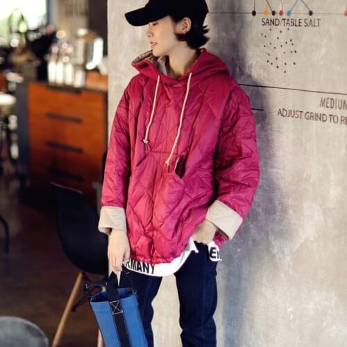 MICOCO Y1026C Korean version leisure Contrast color Stitching quilting Diamond lattice A lightweight hooded down jacket