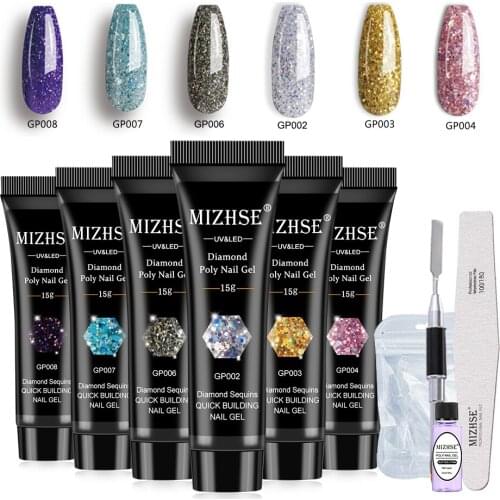 MIZHSE 15ml Poly Nail Gel Kit Quick Building Clear Colors UV Gel Set for Finger Nail Extension UV LED Acrylic Builder Gel