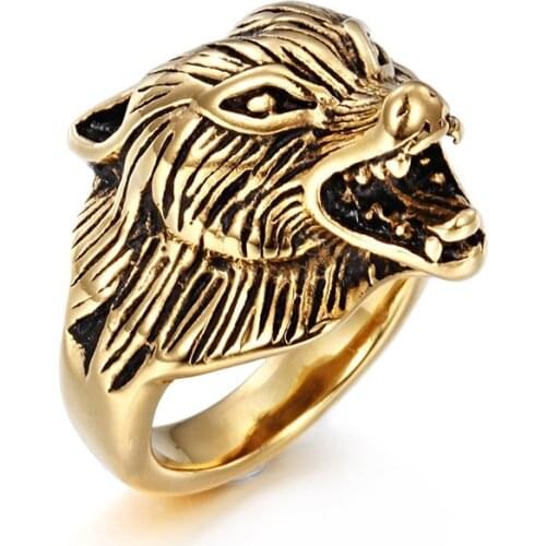 Fashion wave explosion domineering skull hand wolf head retro titanium steel dragon claw casting ring male and female ring