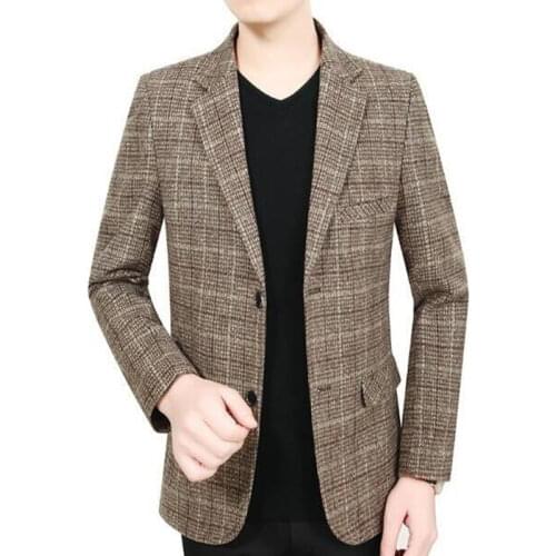 Men Blazers Mens Single-Breasted Suit Coats Male Business Casual Plaid Blazers Coat Brand Clothing