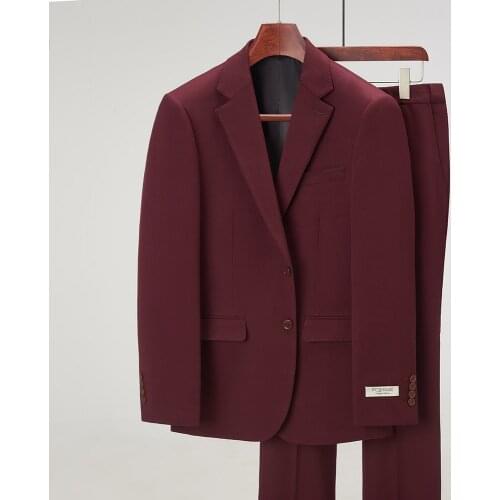 Business Casual Wine Red White Men Suit Solid Color Slim Fit Notch Lapel 2 Pieces Blazer Pants Set Office Interview Wedding Suit