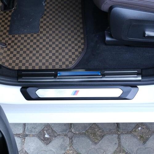 For BMW 2018 2019 X3 G01 Door Built-in Threshold Bar Black Titanium Blue Mark Stainless Steel Cover Trim Kits Accessories