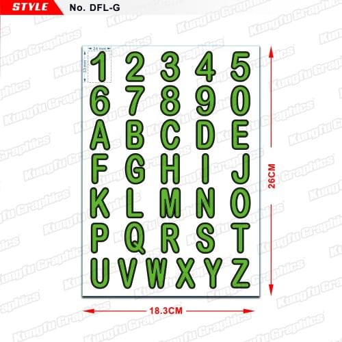 Aftermarket DIY Number Plate Alphabet Sticker Sheet for Motorcycle Motocross Décor Label Emblem DFL , Green