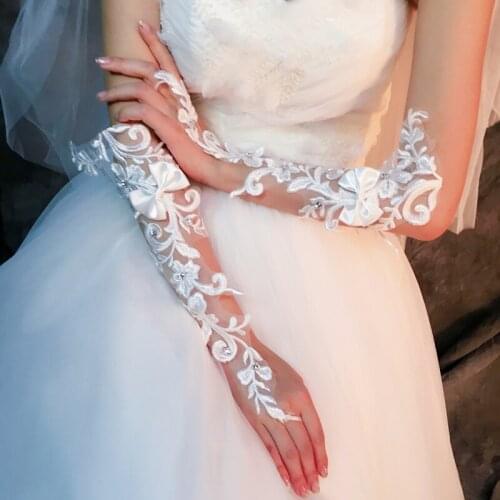 New Lace Beaded Wedding Gloves White Long Design Fingerless Gloves Bridal Gloves for Bride Dress Gloves Accessories