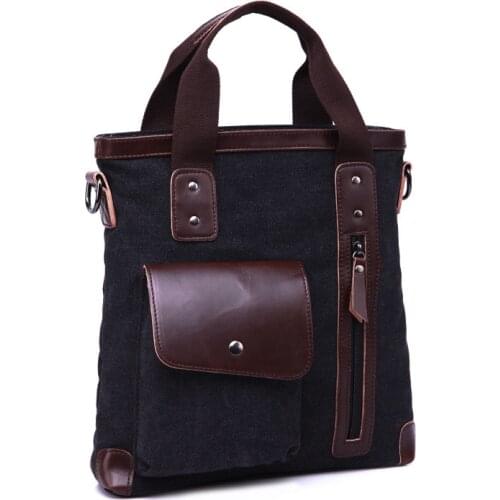 New Arrivals Canvas Casual Tote Bag Mens Black Laptop Handbag Simple Briefcase