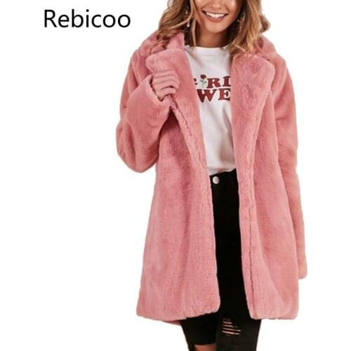 Autumn Winter Women Faux Fur Coats Pink Shaggy Streetwear Warm Jackets Plush Teddy Coat Female Plus Size Overcoat Party