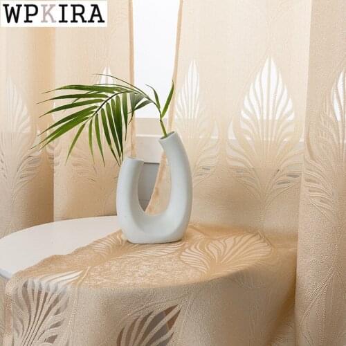 Hollow Leaves Textured Curtains for Living Room Sheer Fabric Balcony Kitchen Tulle Voile Drape Window Eyelet S383#D