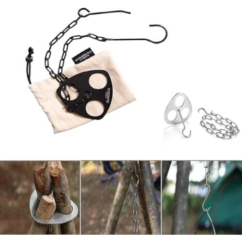 Portable Detachable Stainless Steel Outdoor Barbecue Tripod Rack Adjustable Camping Camp Fire Grill Hanging Pot Rack Set