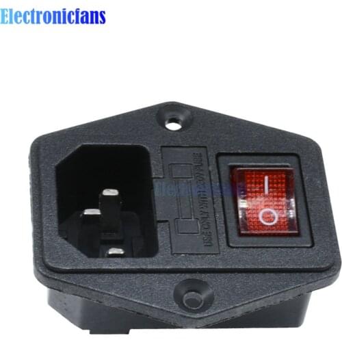 3 in 1 Black Red AC 250V 10A 3 Terminal Power Socket with Fuse Holder With Rocker Switch