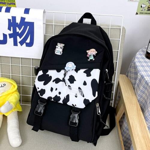 Womens Oxford Backpack for Girls Cow Print School Bag Korean Style Bagpack Cute Female Bookbag Casual Lady Anti Theft Backpacks