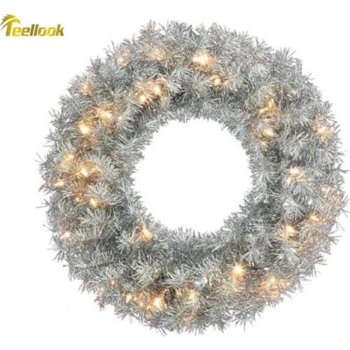 Teellook Silver Christmas Wreath with LED Lights Christmas Hotel Mall Home Decor
