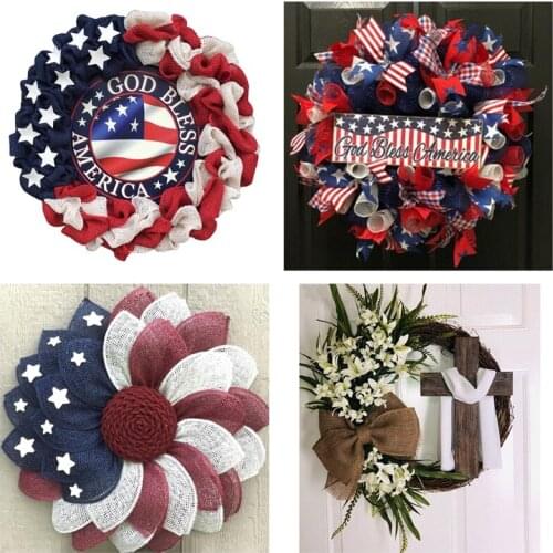 4th of July Independence Day Mesh Door Wreath red white blue jute burlap