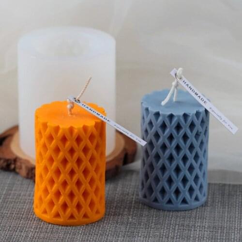 Grid Cylindrical Silicone Candle Mold Korean Style Home Decoration DIY Material Candle Making Supplies Plaster Mold Fondant Tool