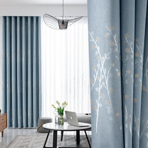 New Arrival Blue Blackout Curtains for Living Room 1 Piece Cotton Linen Custom High Kitchen Window Door Panel Kids Bedroom Drape