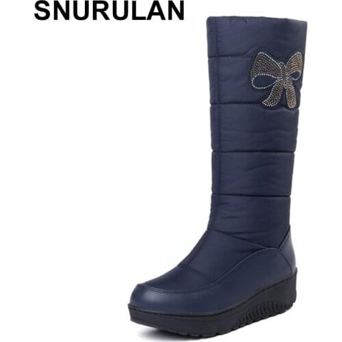 SNURULAN 2019 fashionable winter boots; boots to the middle of the calf on a flat platform with a round toe; heat-resistant