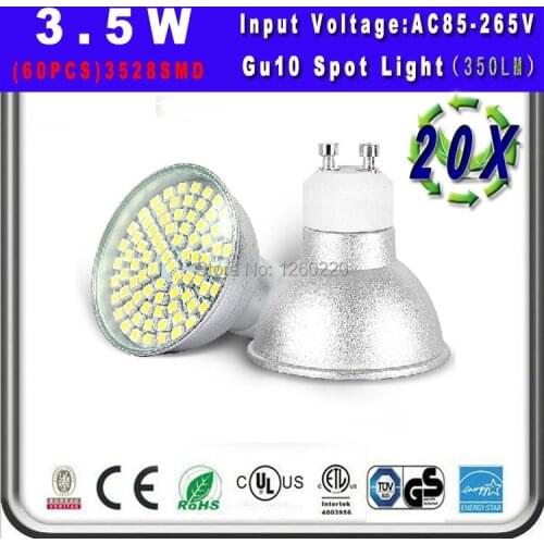 Gu10 smd Led Spot Light 3.5w 5w bulb spotlight 60 pcs 80 pcs 3528 smd spotlamp high brightness bulb lamp