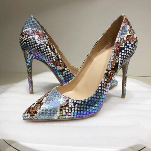 Blue snake pattern spring 12cm pumps pointed toe high heels ladies shallow women shoes party evening club nightclub YG042 CHENSI